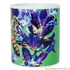 Kubek ceramiczny fioletowy - kwiat z pszczołą 330ml