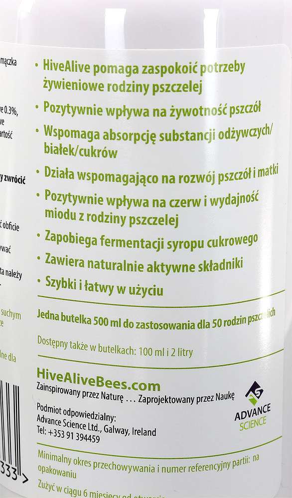 HiveAlive 500 ml, uzupełniająca mieszanka dla pszczół