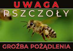 Tablica ostrzegawcza mała z wizerunkiem pszczoły na zielonym tle