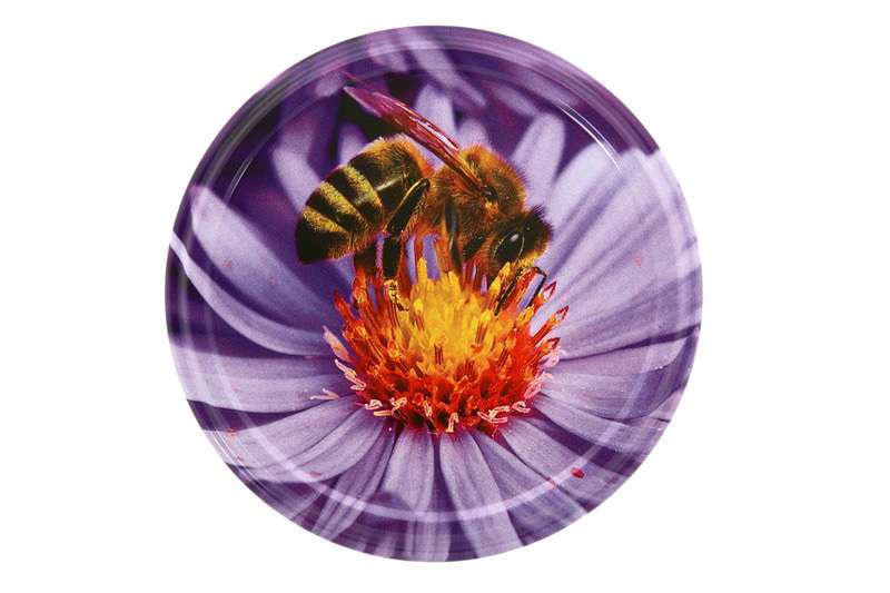 Nakrętka FI82/6 Pszczoła na fioletowym hiacyncie - 50 szt opakowanie
