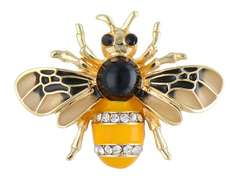 Broszka ozdobna Pszczoła z cyrkoniami i czarną perłą
