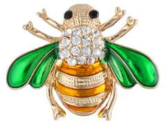 Broszka ozdobna Pszczoła mała z cyrkoniami i zielonymi skrzydełkami