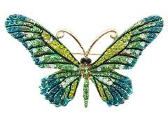 Broszka ozdobna Motyl z cyrkoniami zielono-niebieski