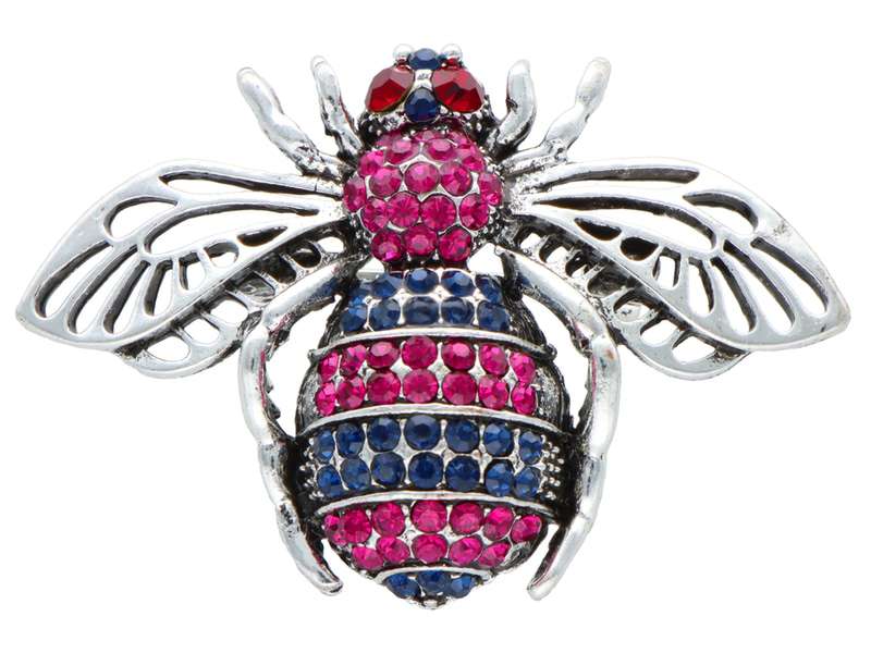 Broszka/wisiorek Pszczoła z cyrkoniami granatowo-różowa
