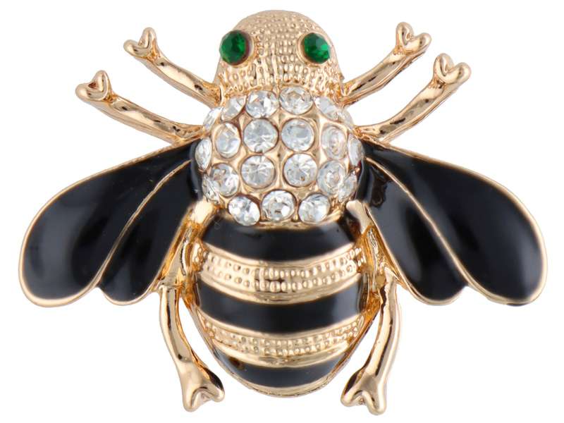 Broszka pszczoła z cyrkoniami złoto-czarna z zielonymi oczami