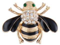 Broszka pszczoła z cyrkoniami złoto-czarna z zielonymi oczami