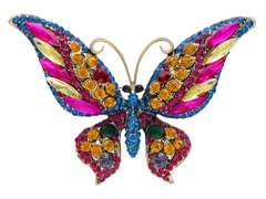 Broszka ozdobna Motyl duży z różowymi cyrkoniami