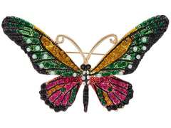 Broszka ozdobna Motyl z cyrkoniami w kolorze zieleni i różu