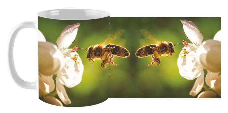 Kubek ceramiczny 330ml druk Pszczoła i biały kwiatek