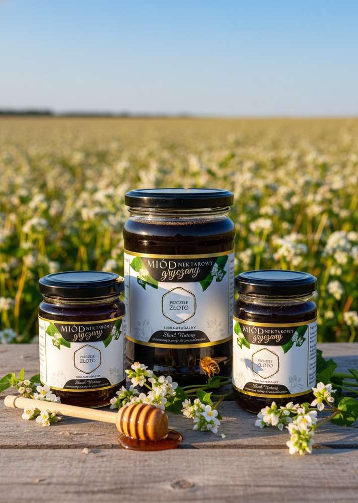 Miód Gryczany 250g – Pszczele Złoto Łukasiewicz® | Bogactwo Rutyny i Żelaza w Małym Słoiku Miód Gryczany 250g – Pszczele Złoto Łukasiewicz® | Bogactwo Rutyny i Żelaza w Małym Słoiku