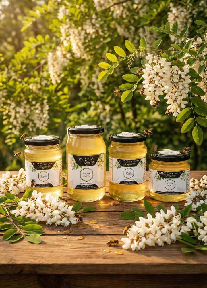 Miód nektarowy Akacjowy 400g – Pszczele Złoto Łukasiewicz® | Miód z Doliny Odry Miód nektarowy Akacjowy 400g – Pszczele Złoto Łukasiewicz® | Miód z Doliny Odry