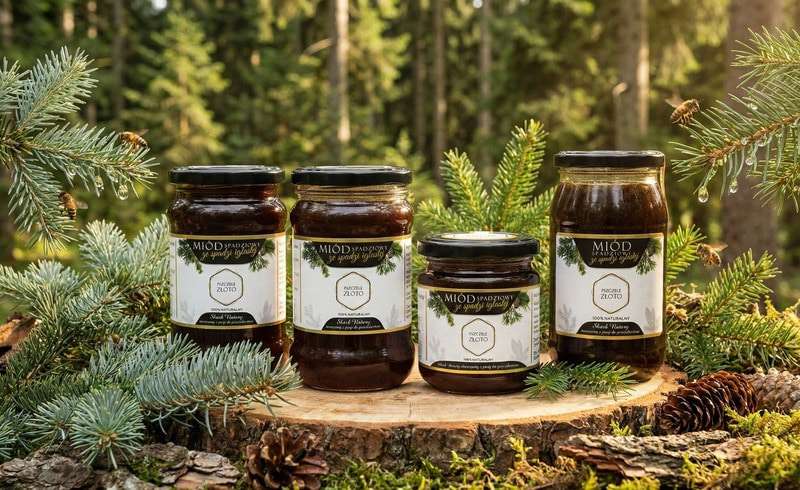 Miód Spadziowy Iglasty 250g – Pszczele Złoto Łukasiewicz® | Mały Słoik "Królewskiego Miodu"