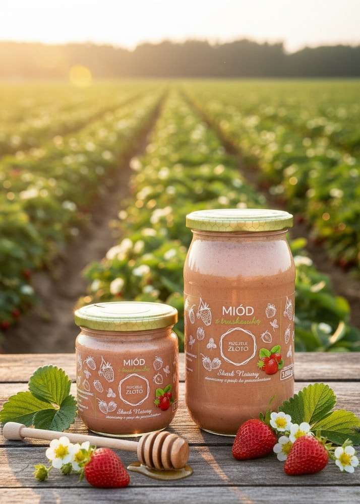 Miód z truskawką 500g Pszczele Złoto Łukasiewicz® Miód z truskawką 500g Pszczele Złoto Łukasiewicz®