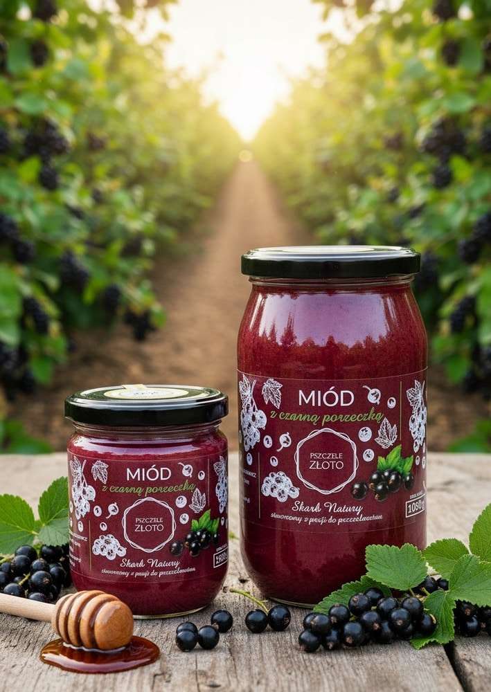 Miód z czarną porzeczką 500g Pszczele Złoto Łukasiewicz®