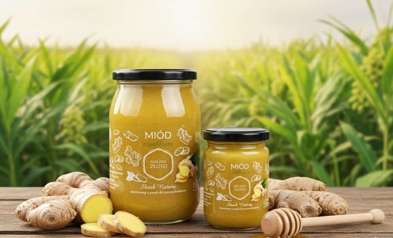 Miód z imbirem 1,05kg Pszczele Złoto Łukasiewicz® Miód z imbirem 1,05kg Pszczele Złoto Łukasiewicz®