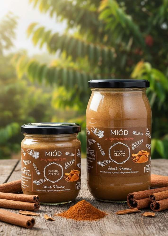 Miód z cynamonem 500g Pszczele Złoto Łukasiewicz® Miód z cynamonem 500g Pszczele Złoto Łukasiewicz®