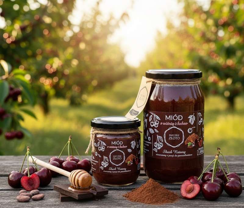 Miód z wiśnią i kakao 1,05kg Pszczele Złoto Łukasiewicz®