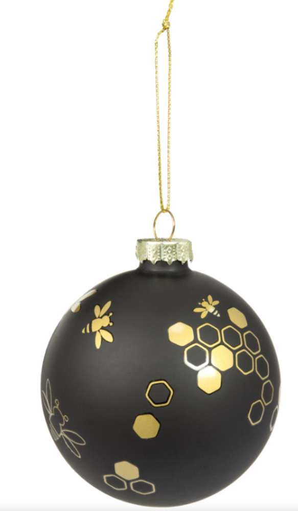 Bombka na choinkę czarna ze złotymi pszczołami śr.8cm Bombka na choinkę czarna ze złotymi pszczołami śr.8cm