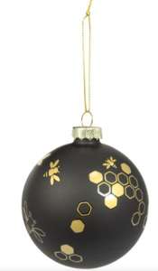 Bombka na choinkę czarna ze złotymi pszczołami śr.8cm