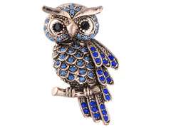 Broszka niebiesko- złota Sowa z cyrkoniami