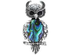 Broszka/wisiorek Sowa z masą perłową i cyrkoniami