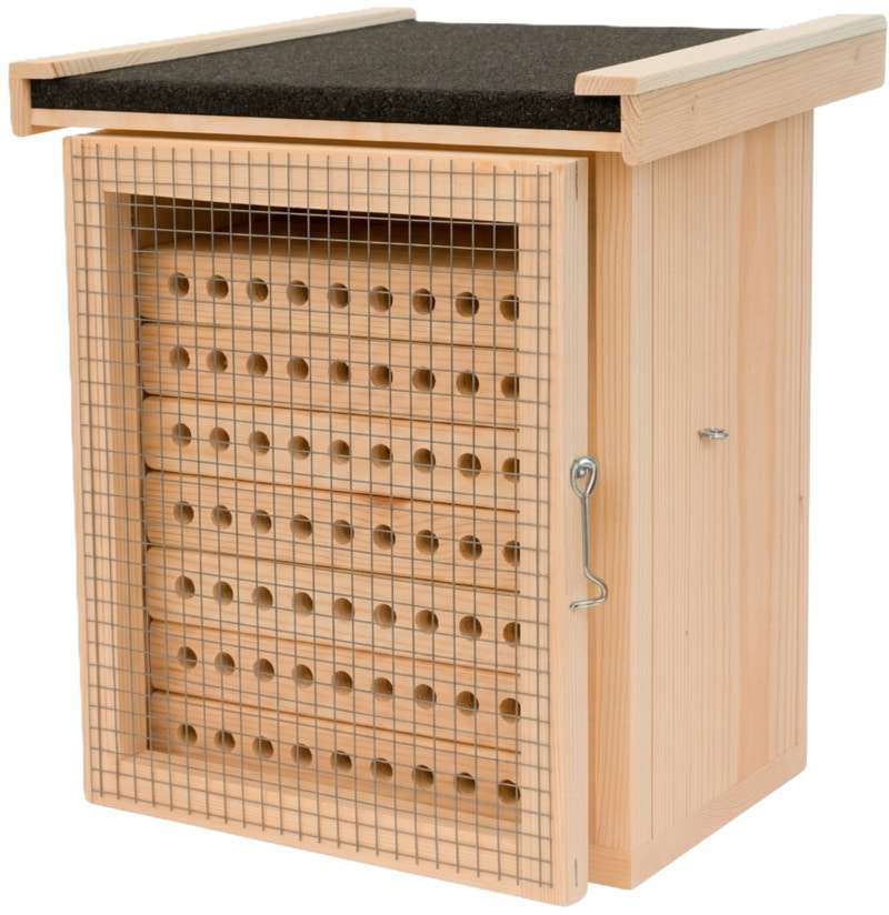 Ulik dla murarki ogrodowej – Drewniany, Wiszący z Otwieranymi Drzwiczkami