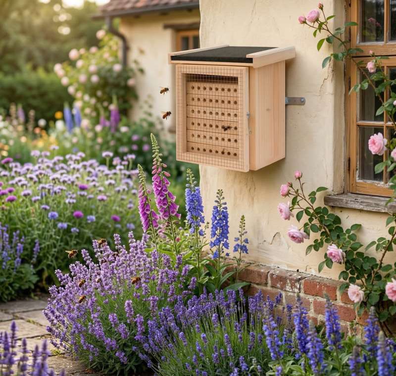 Ulik dla murarki ogrodowej – Drewniany, Wiszący z Otwieranymi Drzwiczkami