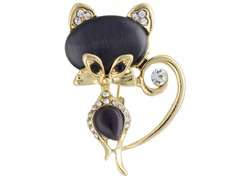 Broszka Kot czarny z cyrkoniami