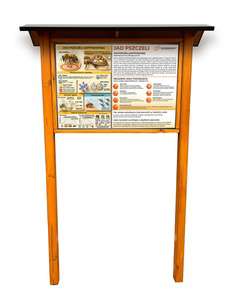 Tablica edukacyjna JAD PSZCZELI w obramowaniu drewnianym z kotwami i daszkiem