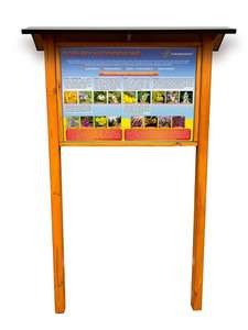 Tablica edukacyjna ROŚLINY MIODODAJNE w oprawie drewnianej z kotwami i daszkiem