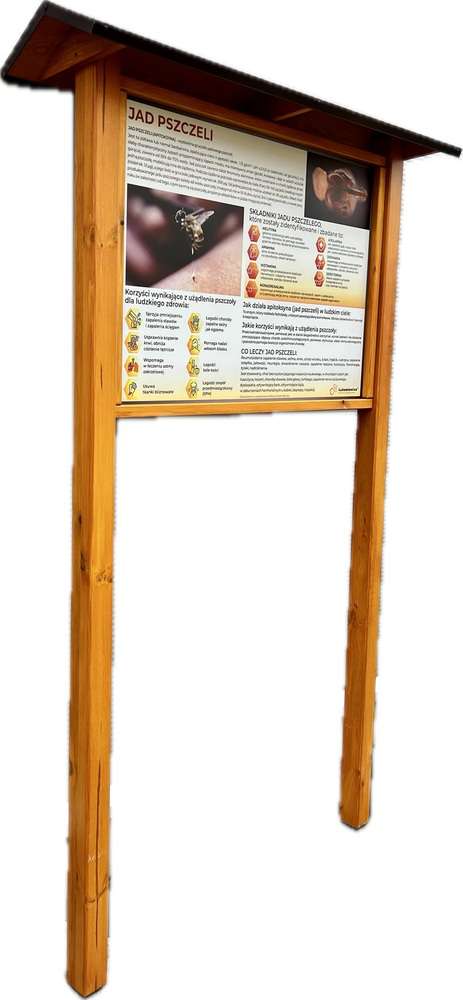 Tablica edukacyjna ROŚLINY MIODODAJNE w oprawie drewnianej z kotwami i daszkiem