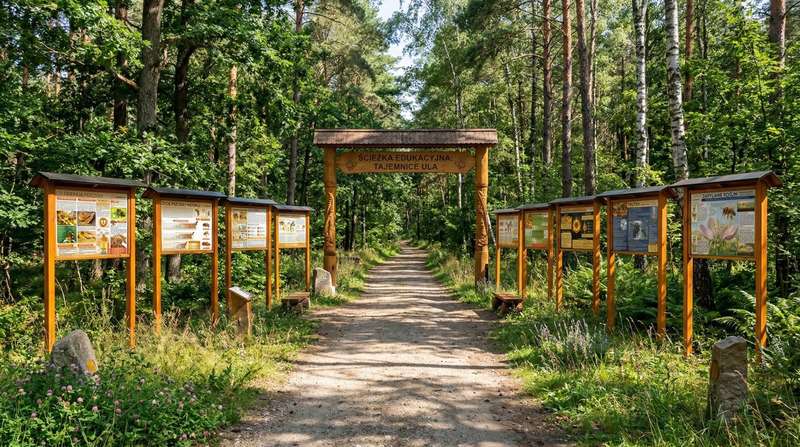 Tablica edukacyjna ROŚLINY MIODODAJNE HEXAGONY w oprawie drewnianej z kotwami i daszkiem