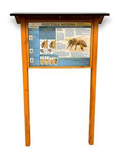 Tablica edukacyjna PSZCZOŁA MIODNA w oprawie drewnianej z kotwami i daszkiem