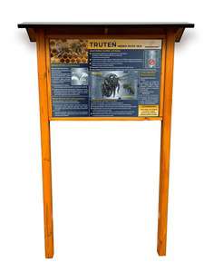 Tablica edukacyjna TRUTEŃ w obramowaniu drewnianym z kotwami i daszkiem
