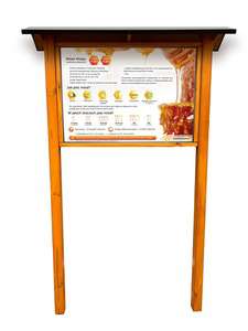 Tablica edukacyjna MIÓD w oprawie drewnianej z kotwami i daszkiem