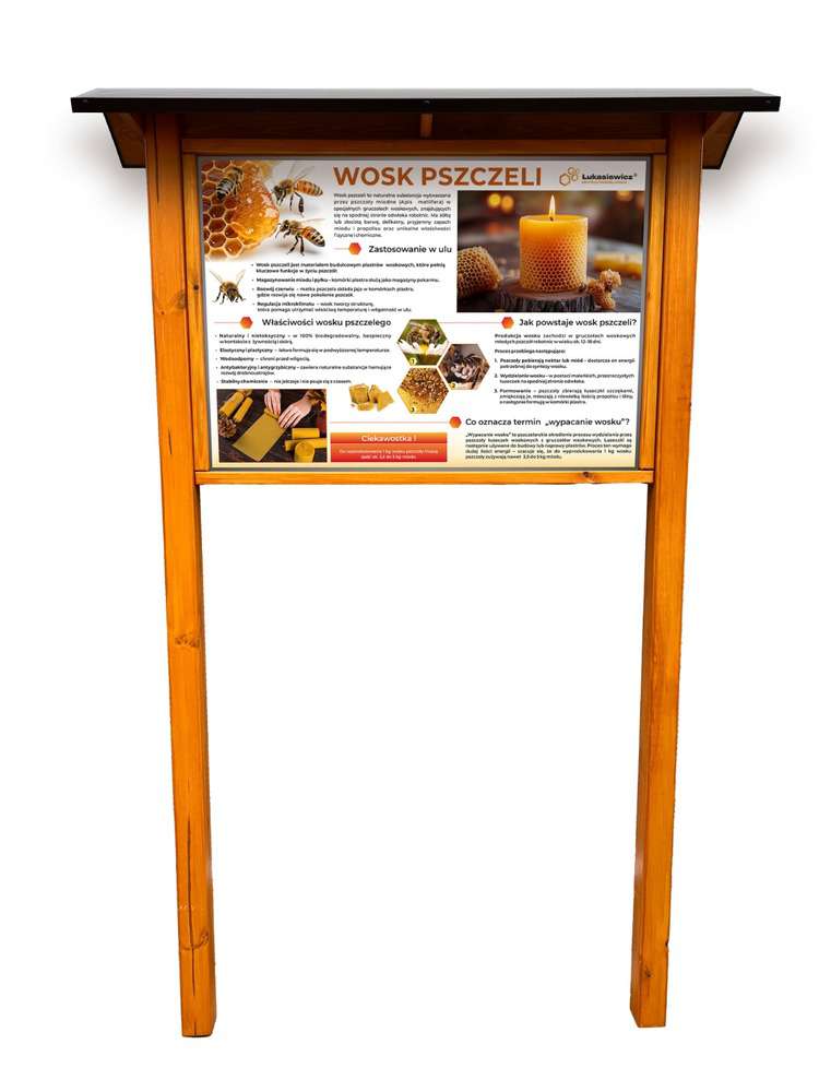 Tablica edukacyjna WOSK PSZCZELI w obramowaniu z kotwami i daszkiem