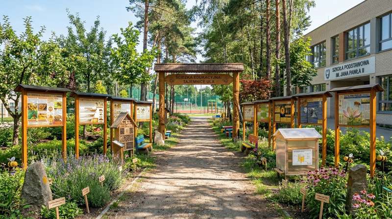 Tablica edukacyjna WOSK PSZCZELI w obramowaniu z kotwami i daszkiem
